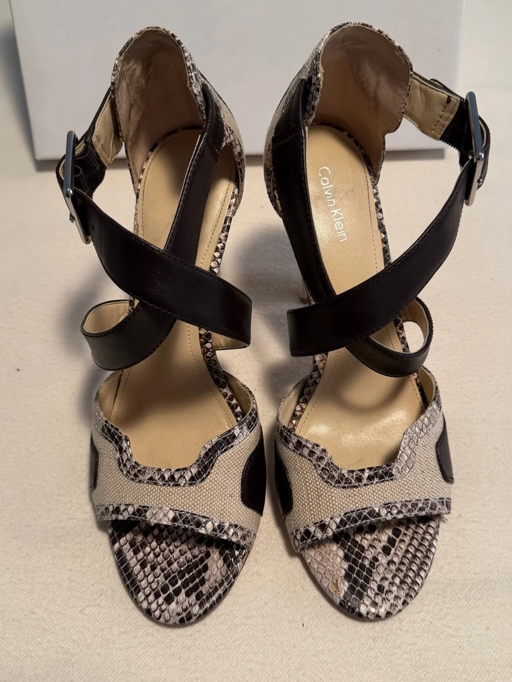 Calvin Klein Zahara Linen/Classic Python Heels Style E3748 Size 9
